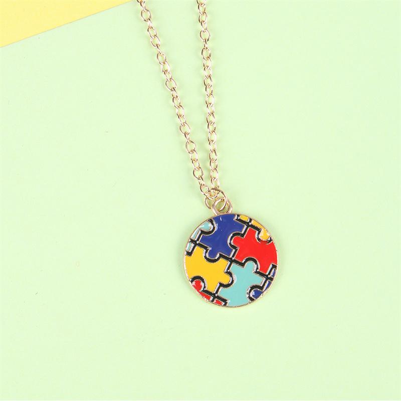 Creative Multi Color Puzzle Autism Awareness Enamel Pendant Necklace Best Friend Ladies Fashion Jewelry Accessories Gift Wholesa month supply Heart Style Choker
