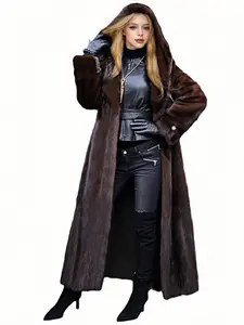2026 Winter Light Luxury Noble Lady Style Women's Imitation Mink and Imitation Fur Coat, Standard Size, Lace-up, Hooded, Long Coat, Featured in Street Photos, Party Attire, Eye-catching, Warm Outerwear