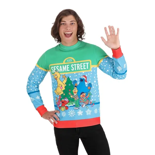 Adult Sesame Street Christmas Sweatshirt, Cookie, Smooth