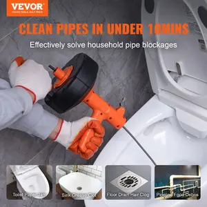 fathersdaygift VEVOR Drain Auger 25Ft, Plumbing Snake Auto Feed, Plumbers Snake with Drill Attachment, Pipe Snake Drain Clog Remover for Kitchen Bathroom Shower Sink with Protective Hose and Gloves
