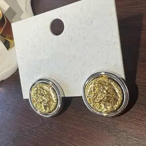 Vintage Inspired Silver and Gold Plated Coin Shaped Stud Earrings