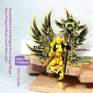 Completed Assembled Action Figure Toy, Jointly Moveable Design, Six-Winged Angel Model, Includes Staff Accessory, Desktop Decoration Gift