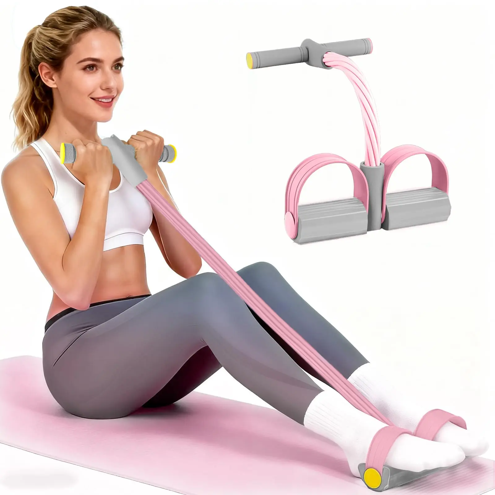 Pedal Resistance Bands Handles  Tensioner Multi-Functional Household Fitness Yoga Abdominal Strengthening Elastic Band Tension Rope Sit-Up Assistive puller
