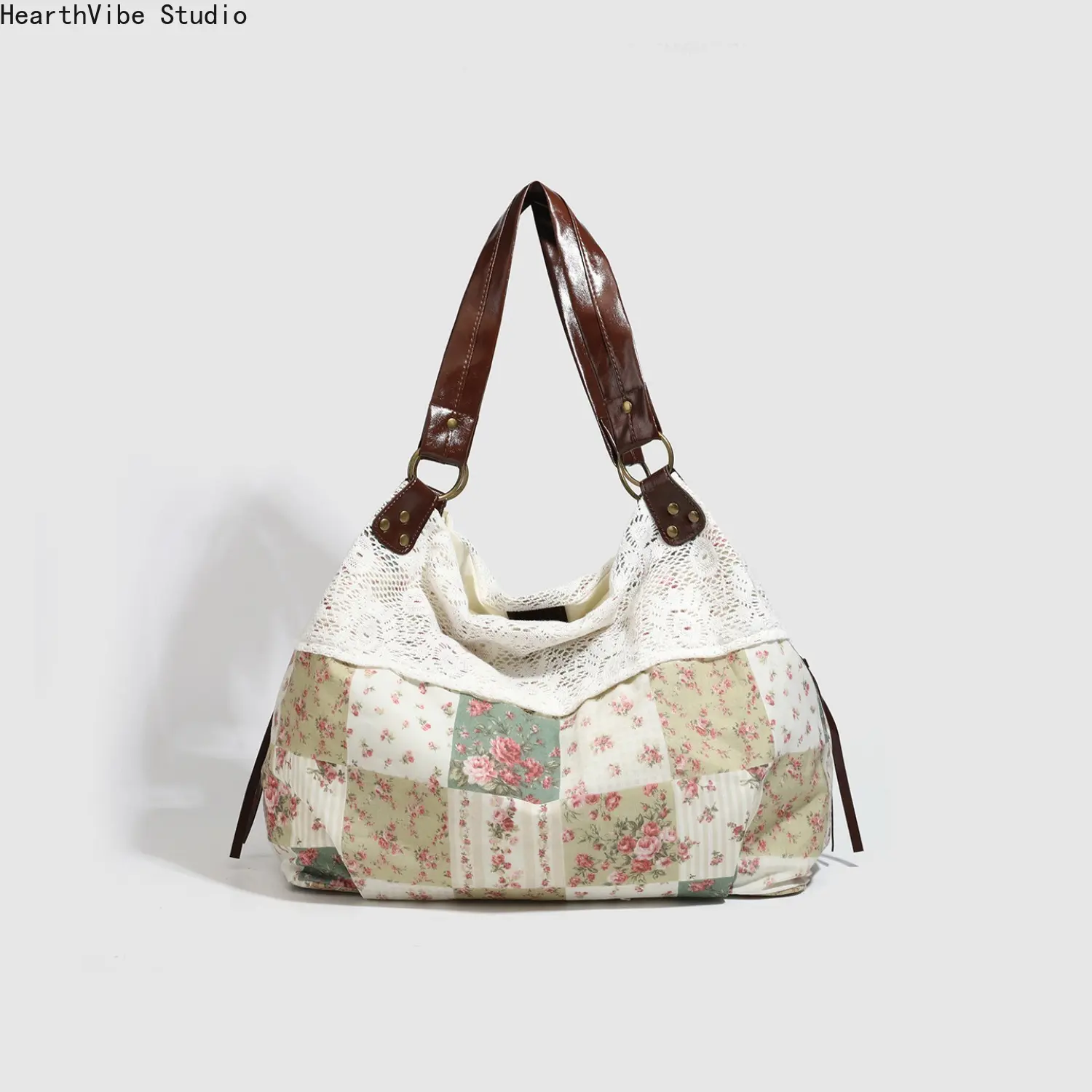 2026 Rural style niche design floral pattern tote bag, retro lace lace design, large capacity lazy style fashionable personality exquisite style shoulder bag, suitable for beach vacation and outdoor travel, Fashionable Patterned Bag