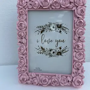 7" x 5" Picture frame Ceramic 3D pink  rose Vintage Looking
