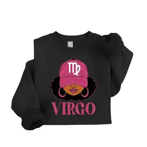 [Full 12 Zodiac] Zodiac Vibes Sweatshirt – Afro Woman Astrology Sign Pullover with Hat Graphic Unisex Horoscope Crewnec Hoodied Classic Cotton Sweaters