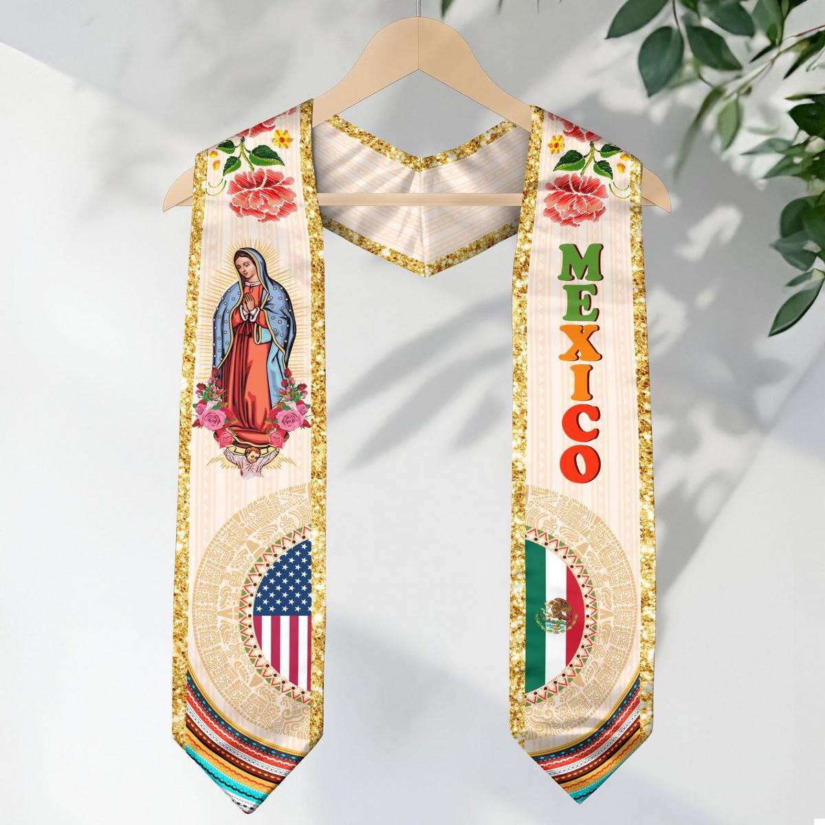 Graduation Stole Mexican 2026 – Mexican Graduation Sash, Mexico Flag, Class of 2026 V Shape National Country Stole