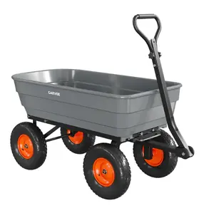 1200 lb Heavy-Duty Poly Garden Dump Cart, Utility Wagon with Quick-Release Dump System, 13" Flat-Free All-Terrain Wheels, 270° Towable Handle, Reinforced Steel Frame for Yard, Soil, Rocks & Landscaping, Gray/Orange