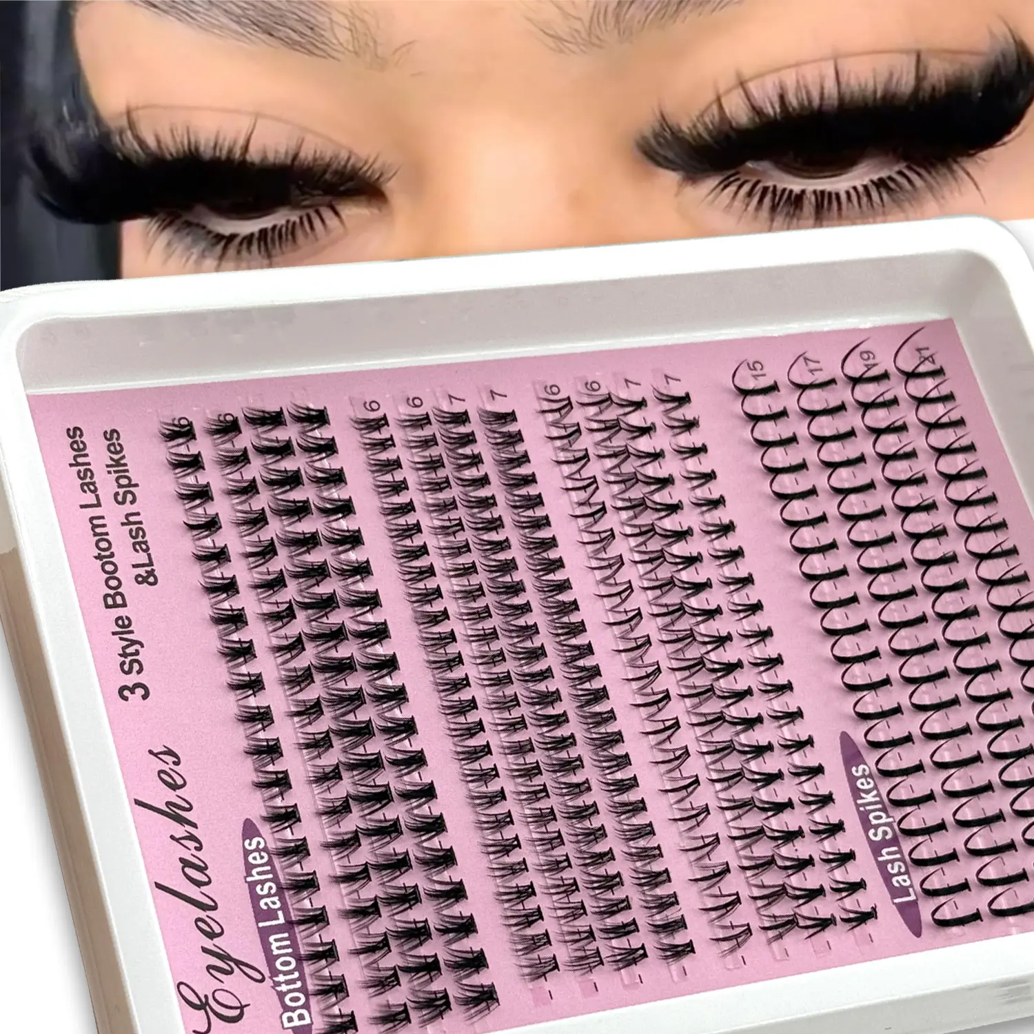 Orchard 16-Row Bottom Lash Clusters Kit, 6-7mm Individual Lower Extensions + 15-21mm Spikes, Lightweight Voluminous Fairy Eyelash Makeup Accessories