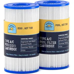 Type A/C Pool Filter  for Intex Filter Pump, Inground and Above Ground Pools,  pool filter type A or C, Made of Dacron Fiber, Re-Useable (2 Pack)
