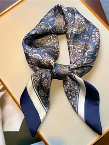 Women's Lightweight Floral Print Scarf, Deep Blue Soft Light Headscarf, Neck Accessory Fashion Jewelry, Casual Outdoor Stylish Bandana, Scarf Head Wrap