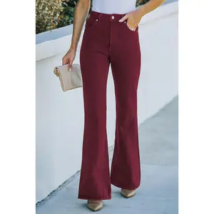 BURGUNDY HIGH WAIST FLARE JEANS