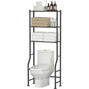 3-Tier Over The Toilet Storage, Freestanding Metal Bathroom Shelves, Space Saver Above The Over Toilet Storage Shelf for Bathroom (Black)