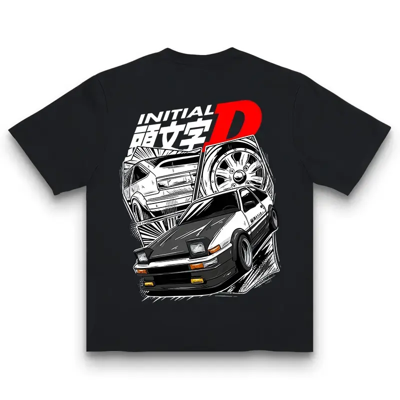 Menswear Short-Sleeve T-Shirt, Unisex 100%25 Cotton Soft Flat Fabric Round Neck Top, Initial D Drift Car A86 Graphic Racing Anime Design, Automotive Streetwear with Back Pattern, Medium Fitted Summer Shirt,summervibes