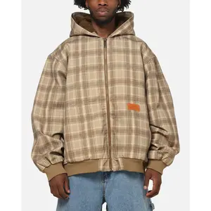Carre Sherpa Lined Zip Hoodie Brown Plaid