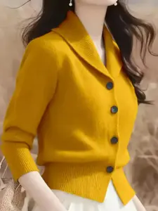 Elegant Knit Cardigan with Classic Buttons, Soft Vertical Rib Texture, Slim Fit Design for Women, Perfect for Fall & Winter