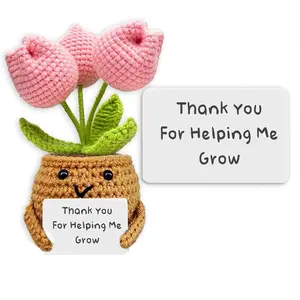 Handmade Positive Decorative Tulip Flower Crochet - Thank You for Helping Me Grow - Teacher Appreciation Gift - Thank You, Birthday, Graduation, Last Day of School Gift for Teacher from Student