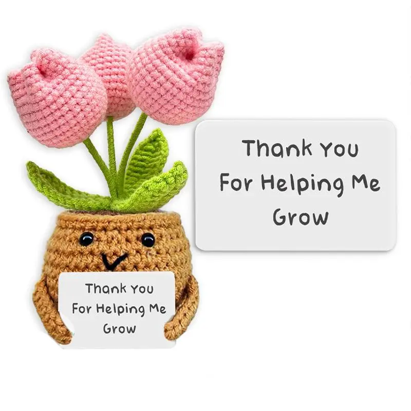 Handmade Decorative Artificial Tulip Flowers, Crochet Artificial Flowers, Crochet Artificial Indoor Potted Plant - Teacher Appreciation Gift - Thank You Gift for Teacher from Student