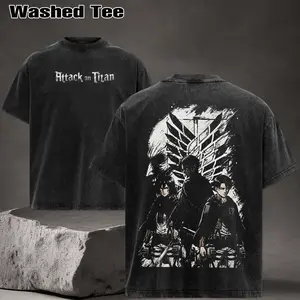Attack on Titan Washed Tee, Survey Corps Anime Graphic Tee, Eren Yeager Mikasa Ackerman Levi Ackerman Shirt, Vintage Washed Shirt, Manga Lover Gift Menswear