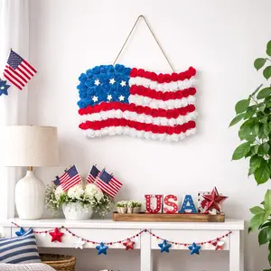American Flag Wreath, Star Independence Day Garland, Blue Fake Flower Festival Decor, Front Door Hanging Ornament, Party Gift