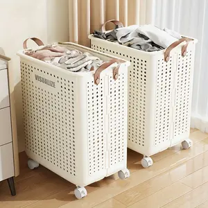 1pc Large Foldable Laundry Basket with Ventilated Design And 360° Rotating Wheel, Large Package of Feminine Hygiene Products, Lightweight Plastic Laundry Basket with Handle, Suitable for Sorting Clothes, Toys And Sundries in Dormitories And Homes, Laundr