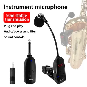 Saxofone Wireless Microphone Mic Saxophone Transmitter and Receiver UHF Professional Mikrofon Music Mike Microphon Kit Microfon amplifier recording outdoor performance clip U-band Wireless Lavalier Mics