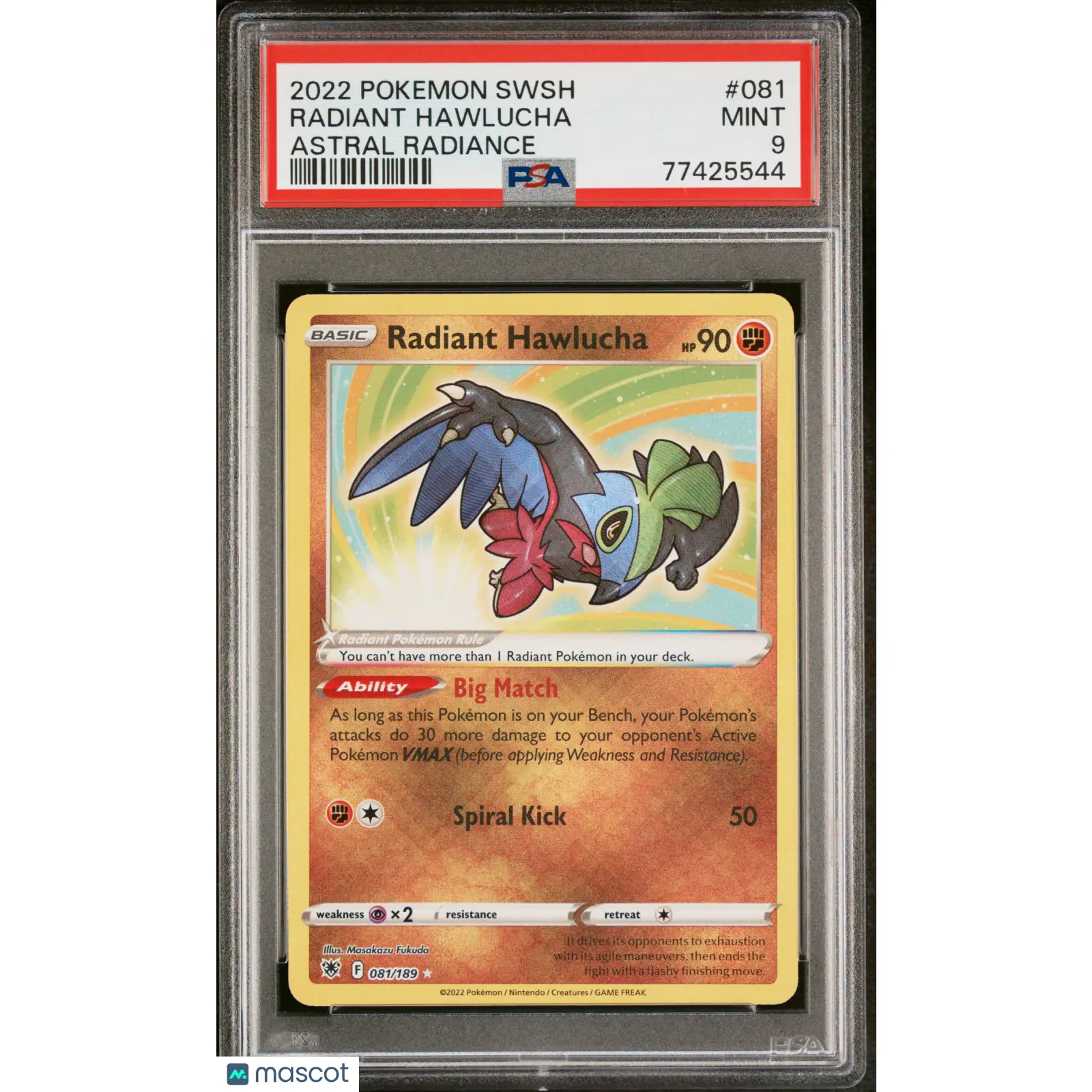 PSA 2022 Pokémon Radiant Hawlucha #081 Astral Radiance 9 Graded Card