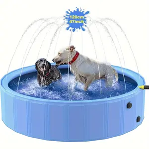 Foldable Dog Pool with Water Spray Feature, 41x11.8 Inch Portable Pet Swimming Pool, Quick Drain Valve, Non-Slip Mat, Ideal for Dogs, Cats, Backyard Summer Play