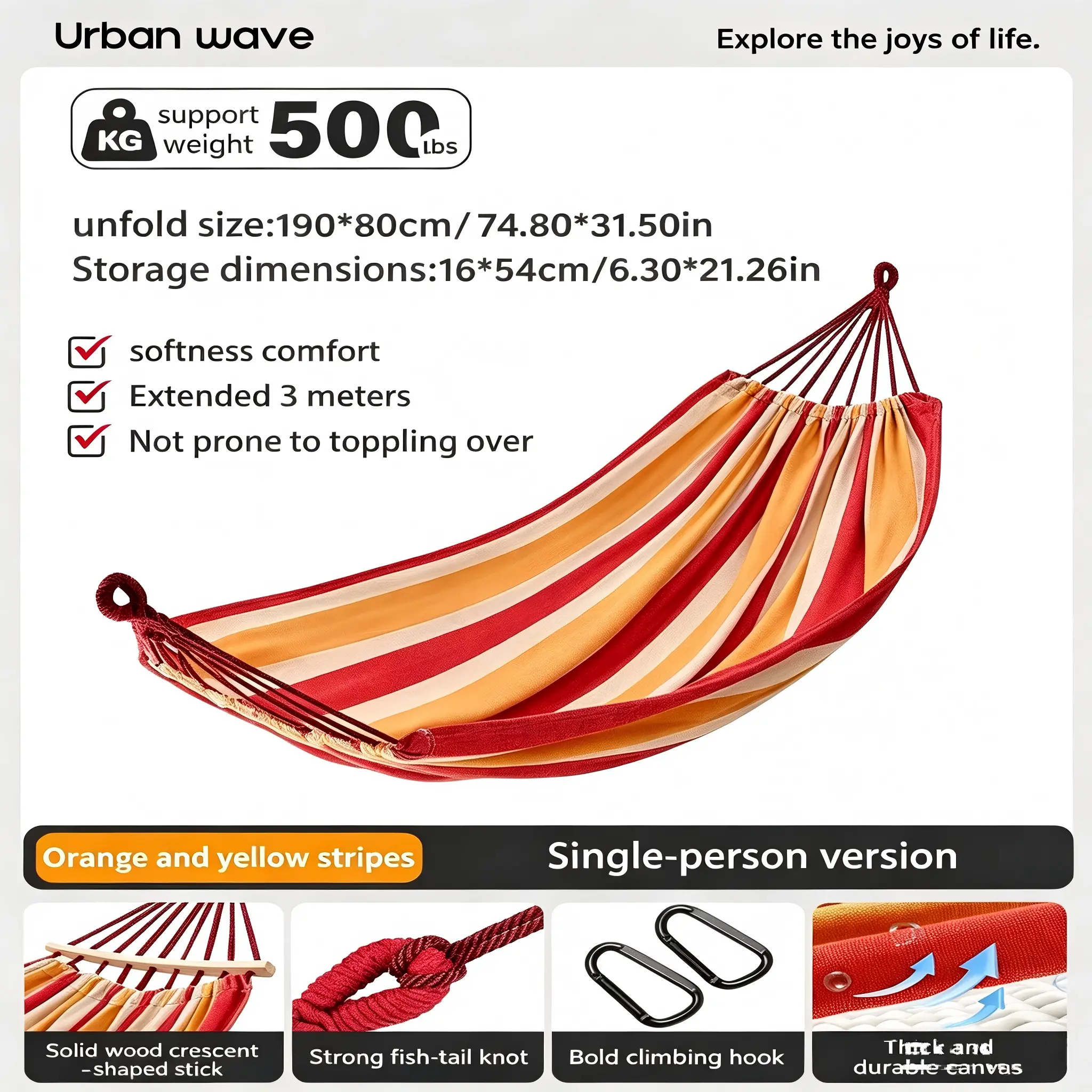 Heavy Duty Outdoor Hammock with Carrying Bag - 440 LBS Anti-Rollover Hanging Swing for Backyard and Patio