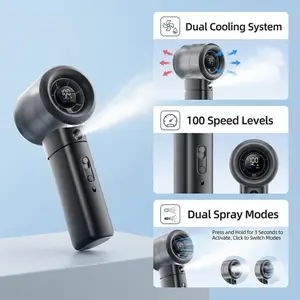 Portable Handheld Misting Fan 100-Speed Adjustable Rechargeable Spray Fan Bladeless Multifunctional Cooling Battery Powered with Fast Charging Easy to Carry