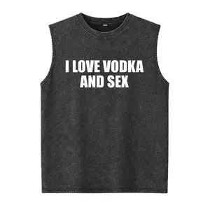 I Love Vodka And Sex Unisex Heavy Cotton Washed Vest Y2K Washed Vest Iconic Funny Meme Club Party Bar Cute Top Viral Edgy Sassy Sarcastic Chaotic Gift, Adult funny T-shirt, Gift for Woman and Man