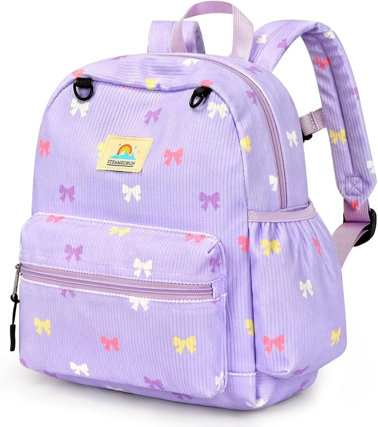 Corduroy Toddler Backpack for Girls 2-4: Kids backpack for Girls - 12 inch Preschool Kindergarten Backpacks - Purple Bow