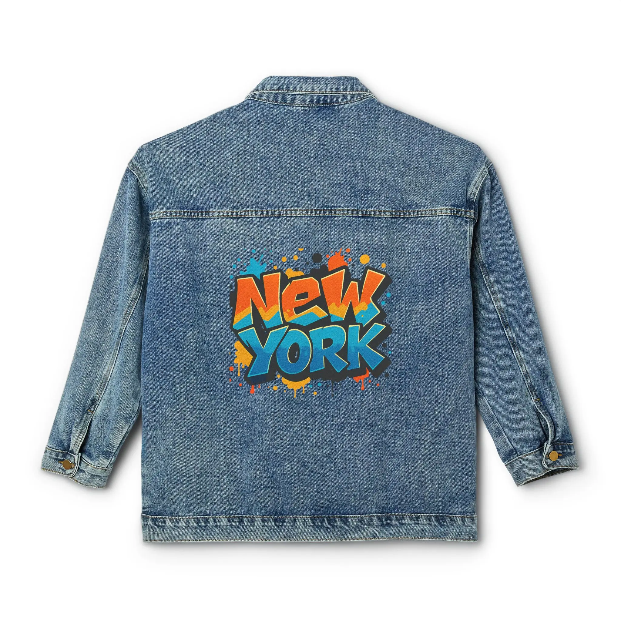 New York Graphic Women's Denim Jacket, Casual Streetwear, Layering Piece, Unique Gift for Her, Trendy Fall Fashion