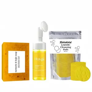 Turmeric Cleansing Pad & Cleanser & Facial Soap, Turmeric Face Wash, Kojic Acid Cleanser, Turmeric Foaming Cleanser, 3 Counts/set Exfoliating Cleansing Facial Skincare Kit, Facial Skin Care Product for Women & Men, Skincare
