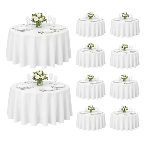 Craft And Party 10 Pack 120" Round Premium Tablecloth, Wrinkle Round Table Clothes, Washable Polyester Table Clothes Cover for Kitchen Dining, Wedding Birthday Party, Buffet Restaurant, Banquet
