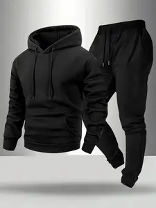 Men's Plus Size Hooded Sweatshirt & Pants Set, Casual Fitted Two-Piece, Fall Winter Fashion, Comfortable Moderate Fabric