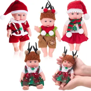 Christmas Mini Reborn Doll Vinyl Full Body Lifelike Dolls  with Weighted Cloth  Gifts for Little Girls  Christmas Party Favors Christmas Stocking  Christmas Tree Decor Creative Birthday Festival Gift Idea