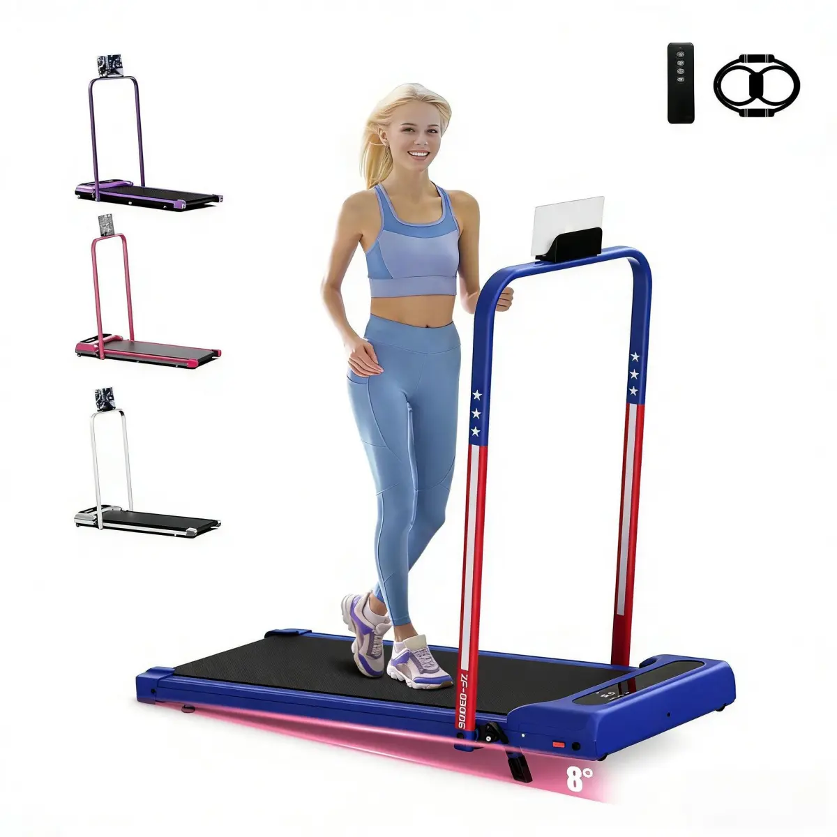 [Colorful Armrest】 Folding Treadmill with Incline Upgraded Low Noise Motor 265 lbs Capacity Wide Belt Dual Shock Absorption Remote Control Wheels Free Resistance Bands