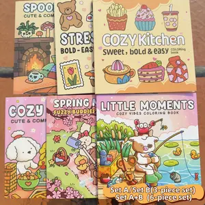 Simple Cute Style Coloring Book Set, 3/6 Pieces, Rich Patterns, Enjoy Drawing Process, Stress Relief Art, Perfect Gift for Holidays, Holiday Present