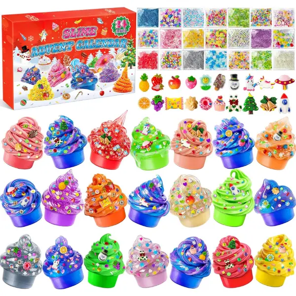 Cozy Winter Christmas Slime Advent Calendar 2026-24 Days Christmas Countdown Slime Kit, Gift Toy Butter, Clear & Galaxy Slime for Toddler Teens Girls Boys 3-12 Year Old