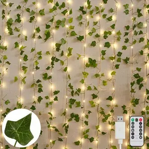 200 LED Fairy Vine Lights with Timer, 6.5ft x 6.5ft Ivy Curtain Lights for Bedroom Wall Decor, Waterproof Indoor Outdoor String Lights for Wedding Party Dorm, Warm White Decorative Lighting