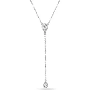 LeCalla 925 Sterling Silver Adjustable CZ Lariat Necklace for Women Simple CZ Y Necklace Jewelry Cable Chain Necklace with Lobster Claw Clasp 18 Inches