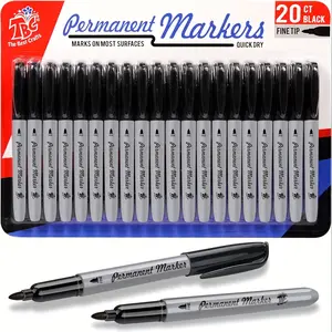 TBC The Best Crafts Permanent Markers Set Fine Flexible Tip 20 Black