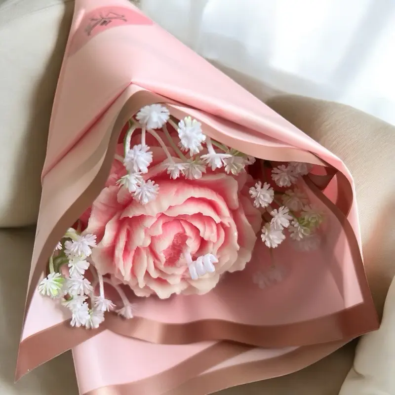 Candle Peonia bouquet - Decorative Floral Arrangement with Pink and White Flowers in Gift Box - Elegant Wax Bouquet for Special Occasions - witchy decor sassy gift