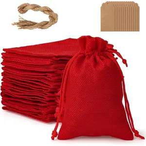 Red Small  Bags with Drawstring, 4x6 Burlap bags for Wrapping Christmas, DlY Craft,Candles, Souvenirs, For Small Business Customers, Wedding