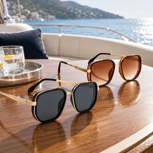 Polarized Sunglasses Women Men Gold Geometric Double Beam Frame, Fashion Summer Travel Accessories, Fall Freshness Vacation Outfits, Back To School Sunglasses, Guys Women Sunglasseswomen, Trendy & Practical
