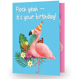 Funny Flamingo Musical Birthday Card with Sound & Motion – Pop Up Birthday Card for Her, Women, Mom, Sister, Bestie, Friend with Envelope