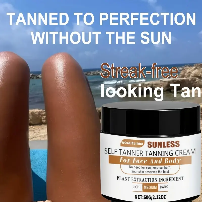 60g Self-Tanning Cream, Moisturizing Bronzing Tanner, Full Body Bronzer, Browning Bronzing Tan, Medium to Deep Tone, Quick Results, Long-Lasting, Spot-Free, Radiant Glow, Sunless Tanning