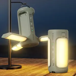 Rechargeable LED Camping Lantern, Camping Lights with Flashlights, Waterproof Tent Light with 4 Light Modes, Camping Essentials, 6000mAh Power Bank, for Camping, , Hiking, Power (Brown)