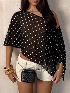 Women's polka dot print off-shoulder shawl vest